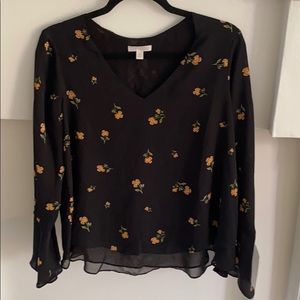 Black floral bell sleeve top